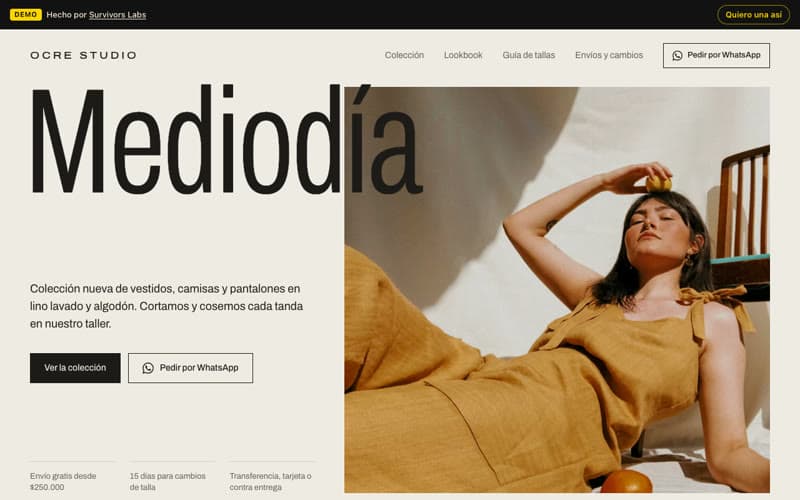 Página de ejemplo de Ocre Studio