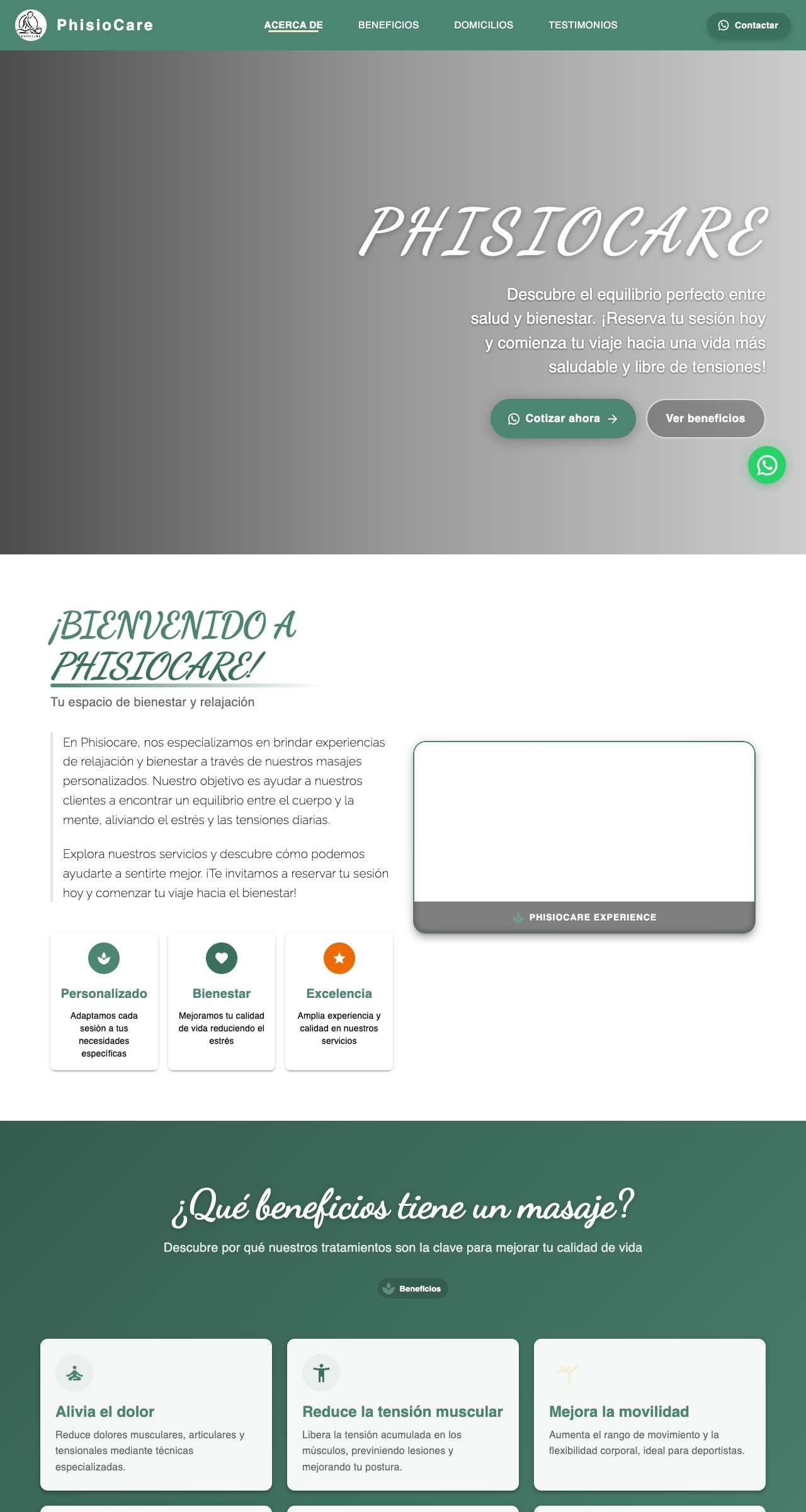 PhisioCare — Página web